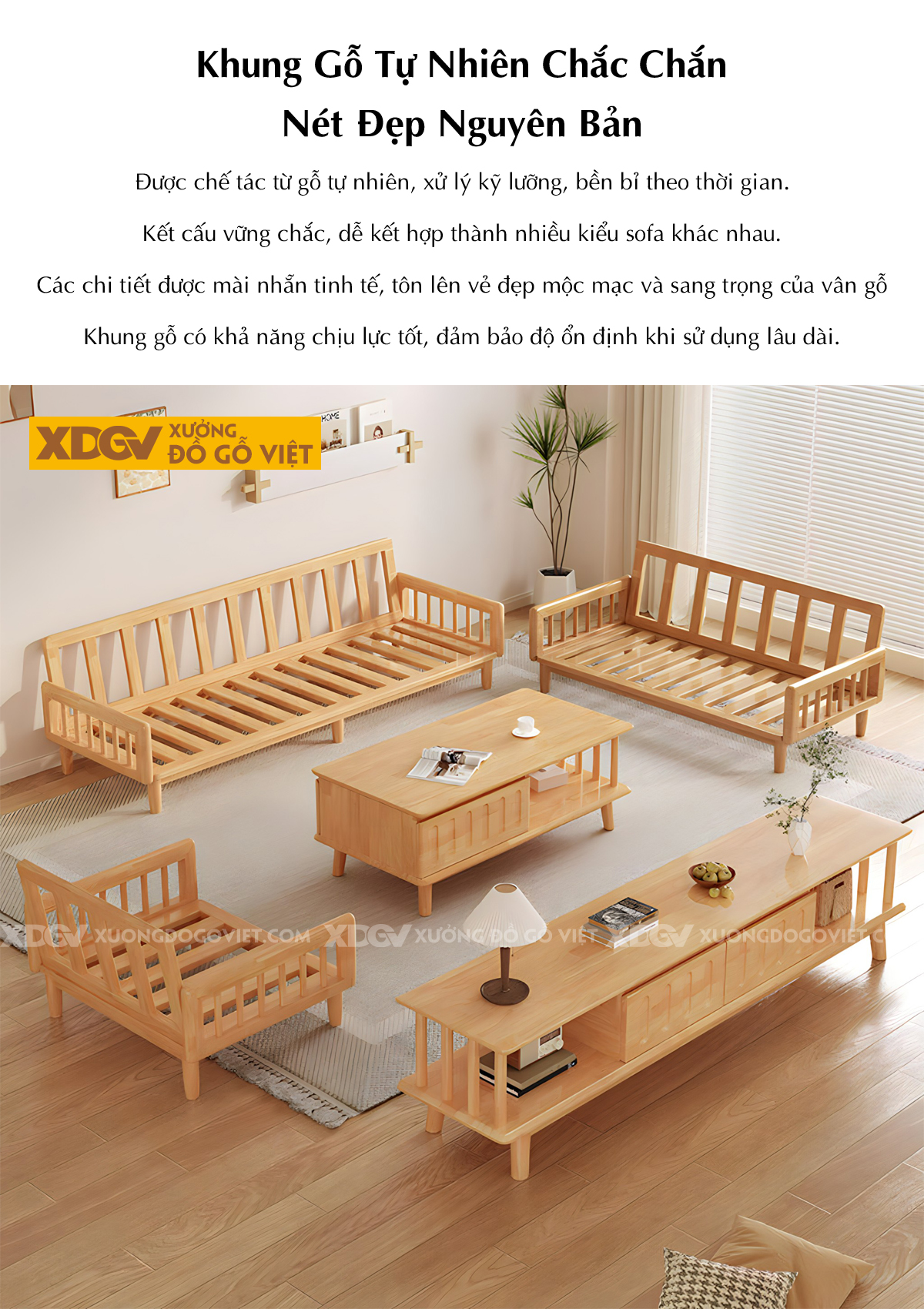Mẫu Sofa Cao Su Hiện Đại Khung Nan Gỗ Bọc Nệm Dày Cao Cấp