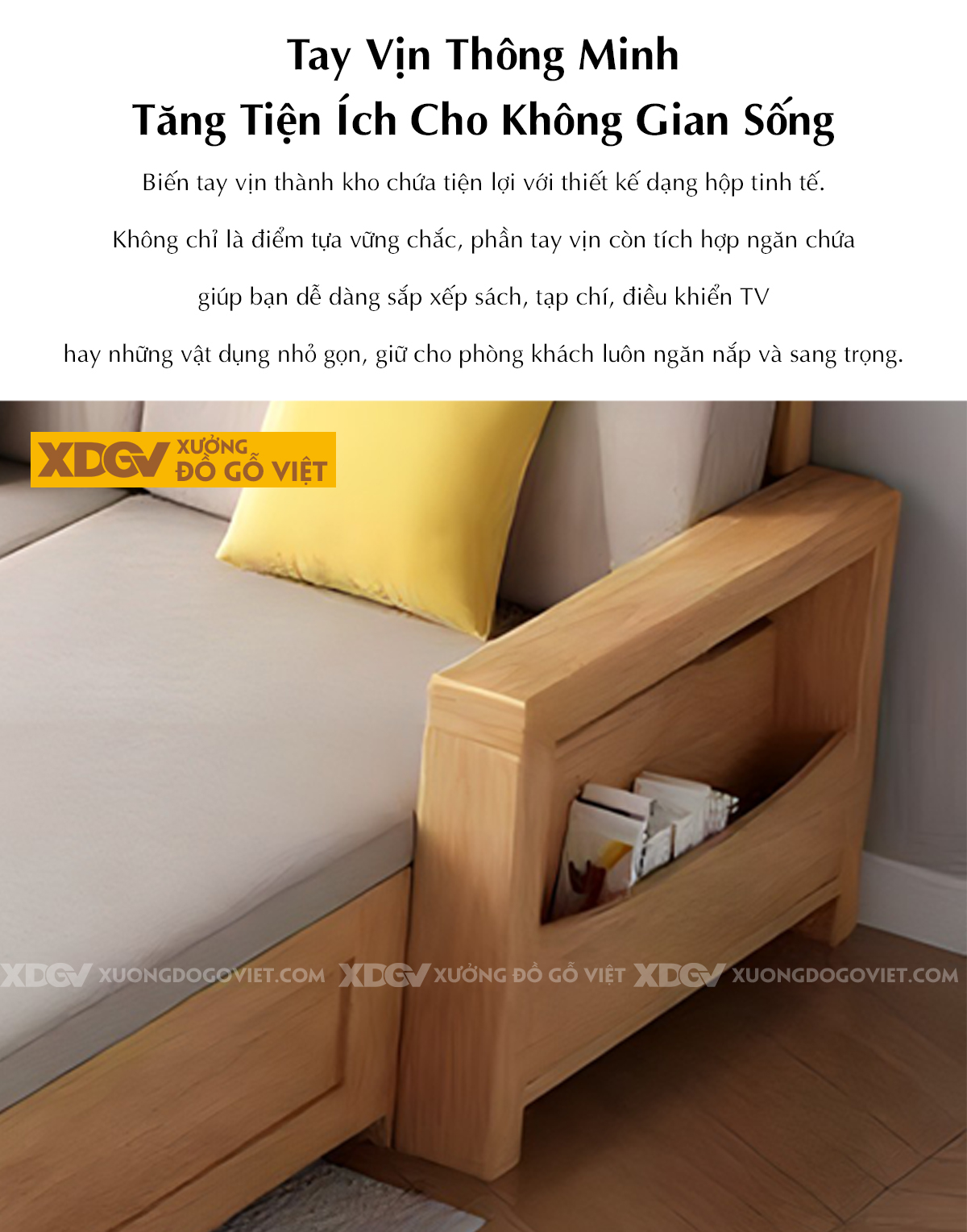 Mẫu Sofa Cao Su Phòng Khách Tay Thẳng Tích Hợp Hộc Đựng