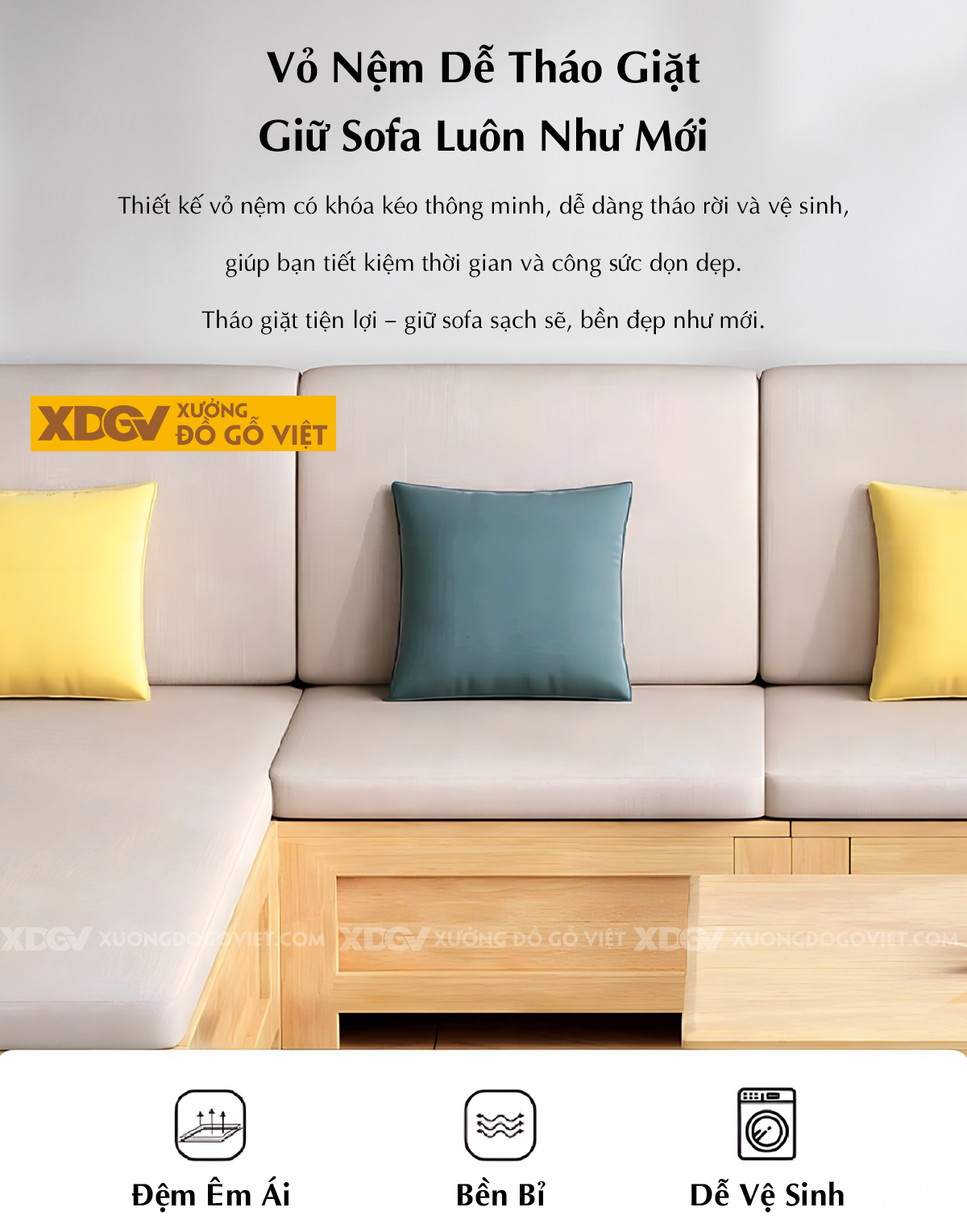Mẫu Sofa Cao Su Phòng Khách Tay Thẳng Tích Hợp Hộc Đựng