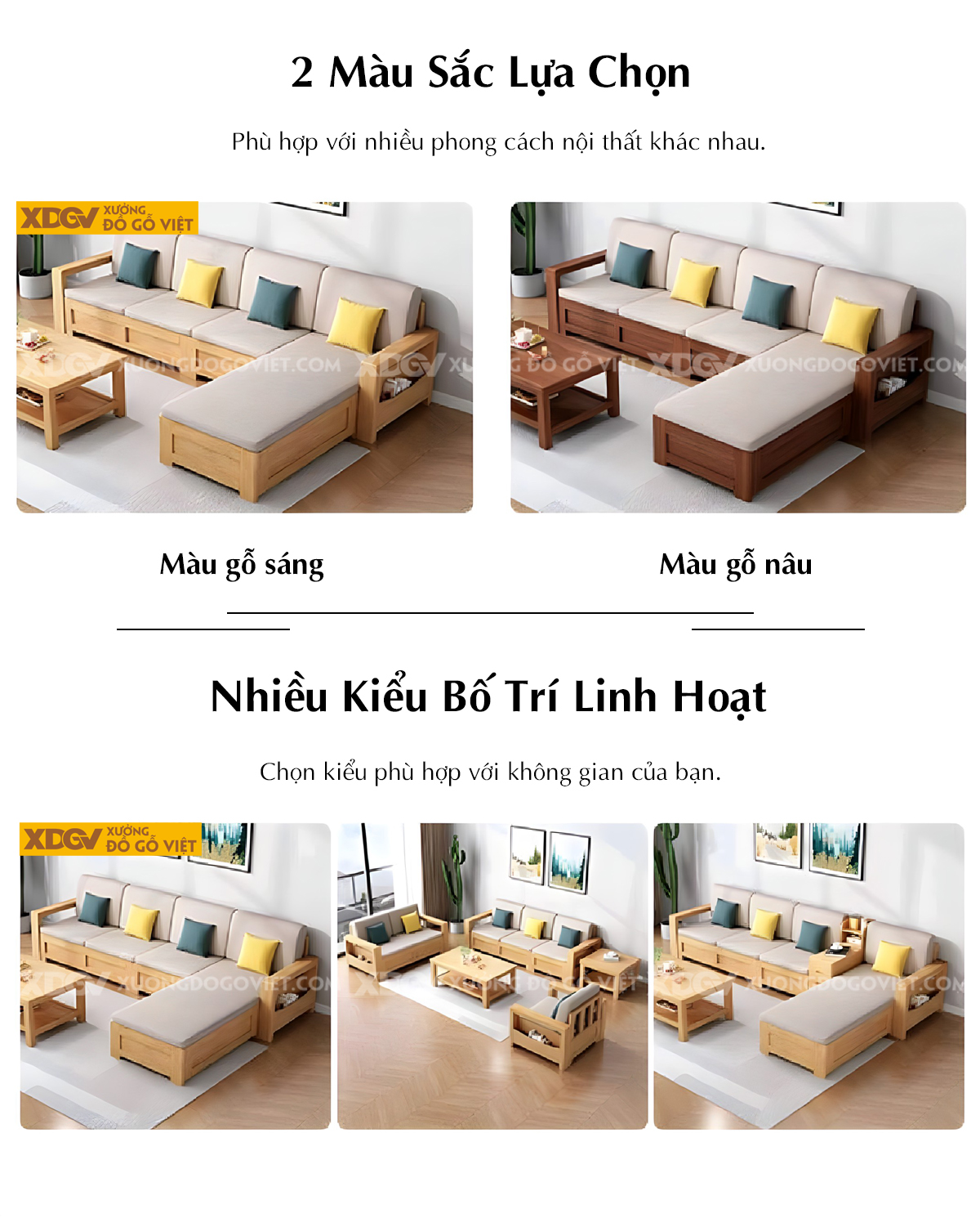Mẫu Sofa Cao Su Phòng Khách Tay Thẳng Tích Hợp Hộc Đựng