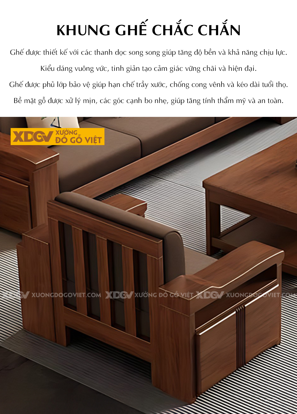Mẫu Sofa Gỗ Căm Xe Hiện Đại Góc L Cho Không Gian Nhỏ