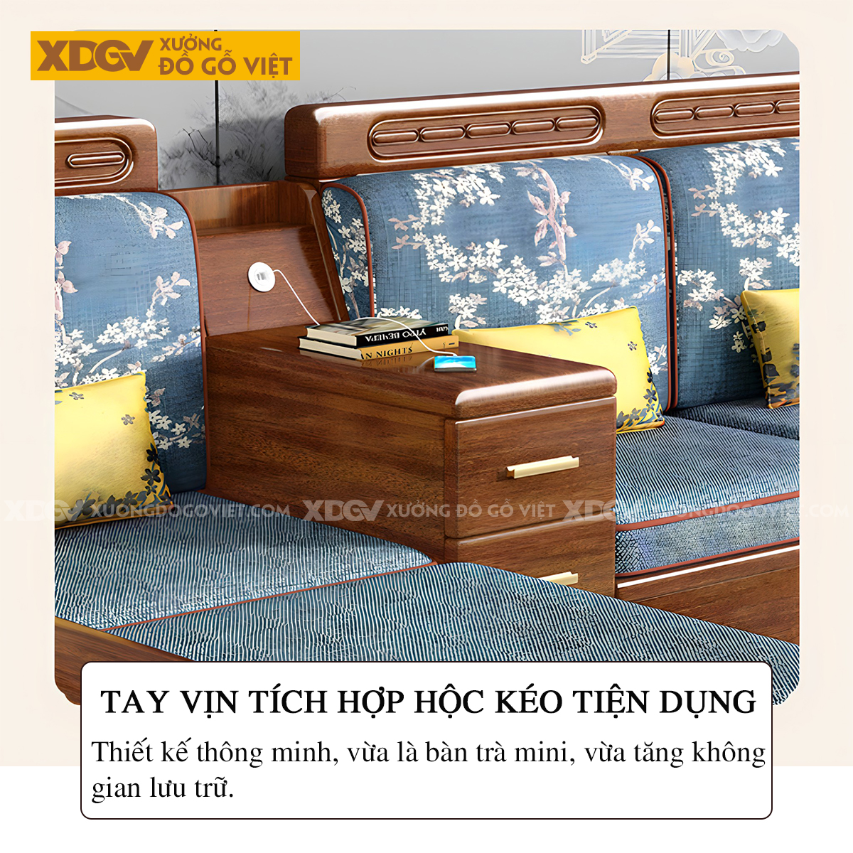 Mẫu Sofa Gõ Đỏ Hiện Đại Á Đông Bọc Nệm Tay Dày Uốn Lượn