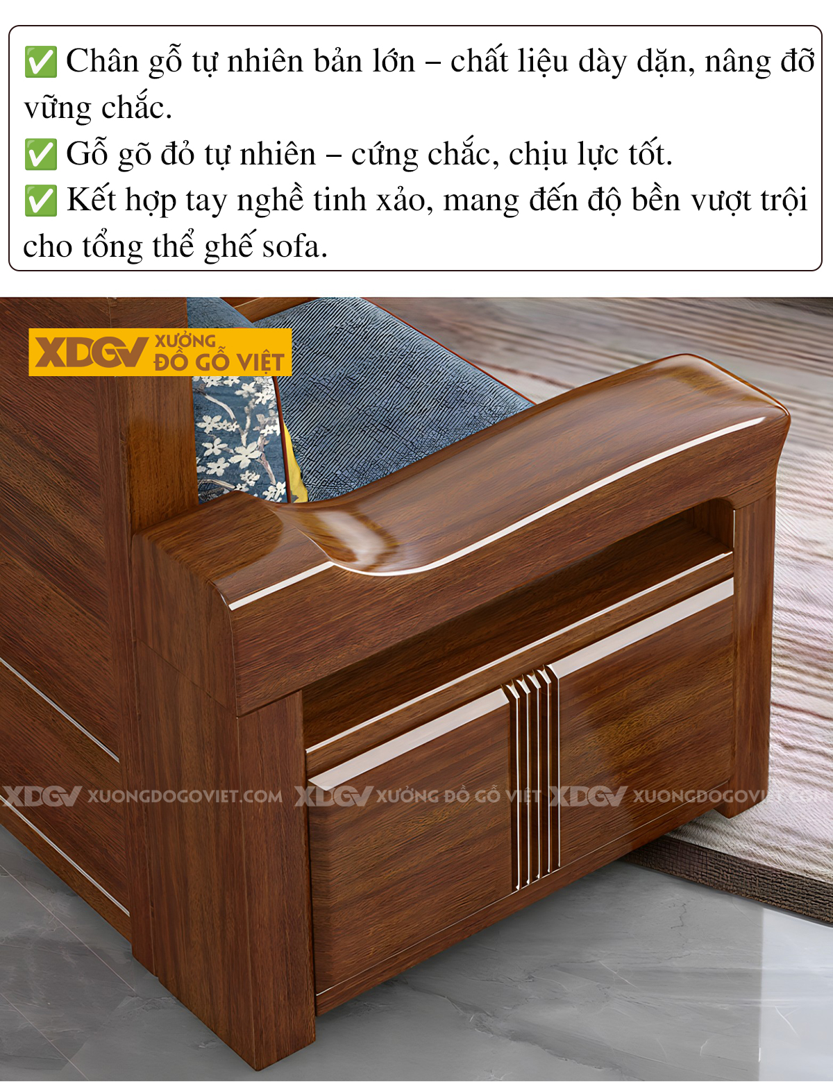 Mẫu Sofa Gõ Đỏ Hiện Đại Á Đông Bọc Nệm Tay Dày Uốn Lượn