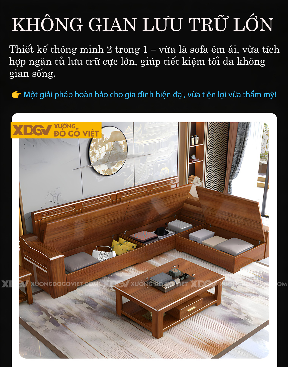 Mẫu Sofa Gõ Đỏ Hiện Đại Á Đông Bọc Nệm Tay Dày Uốn Lượn
