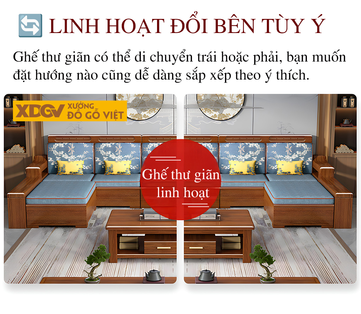 Mẫu Sofa Gõ Đỏ Hiện Đại Á Đông Bọc Nệm Tay Dày Uốn Lượn