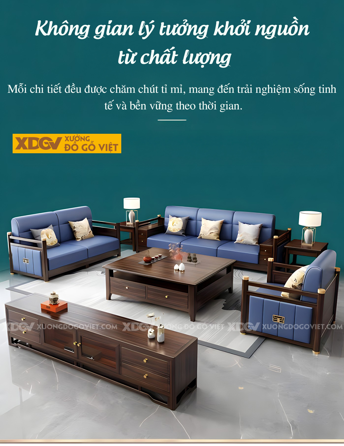 Mẫu Sofa Gỗ Lim Á Đông Chân Trụ Bọc Đồng Cánh Ốp Nệm 2 Bên