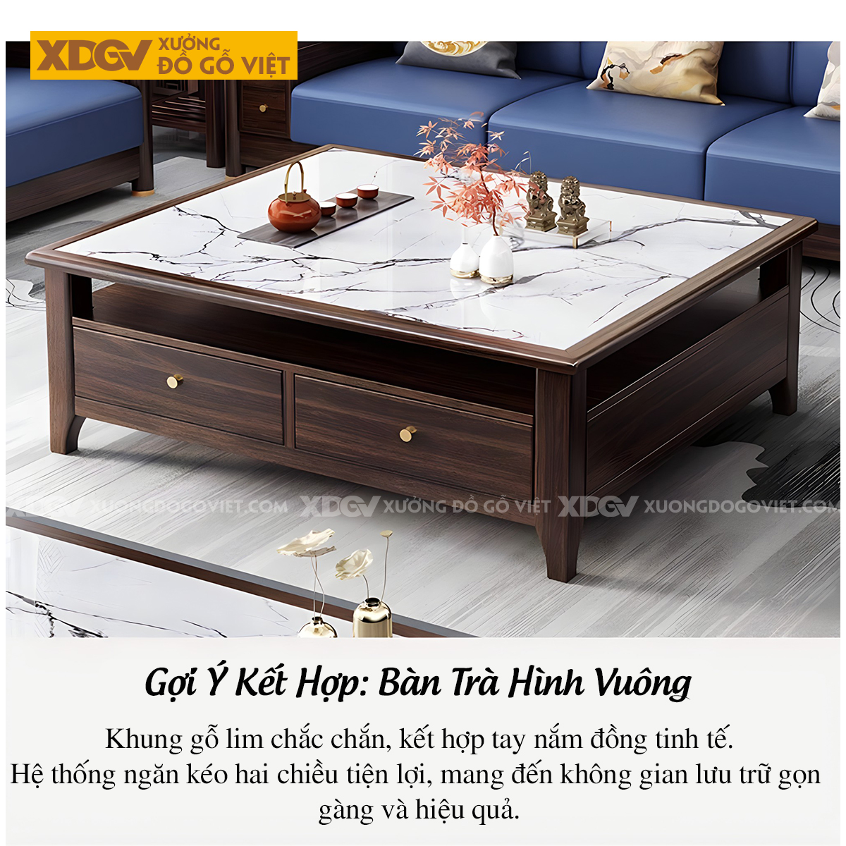 Mẫu Sofa Gỗ Lim Á Đông Chân Trụ Bọc Đồng Cánh Ốp Nệm 2 Bên