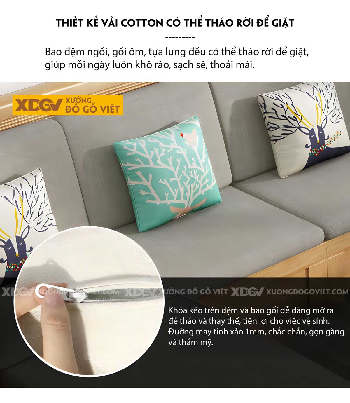 Mẫu Sofa Gỗ Sồi Hiện Đại Tay Bo Góc Tròn Tích Hợp Ngăn Chứa