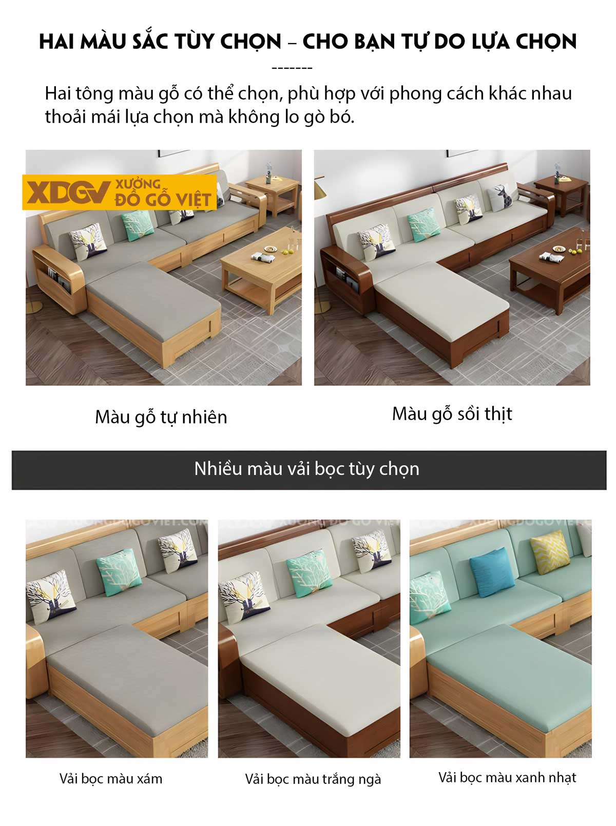 Mẫu Sofa Gỗ Sồi Hiện Đại Tay Bo Góc Tròn Tích Hợp Ngăn Chứa
