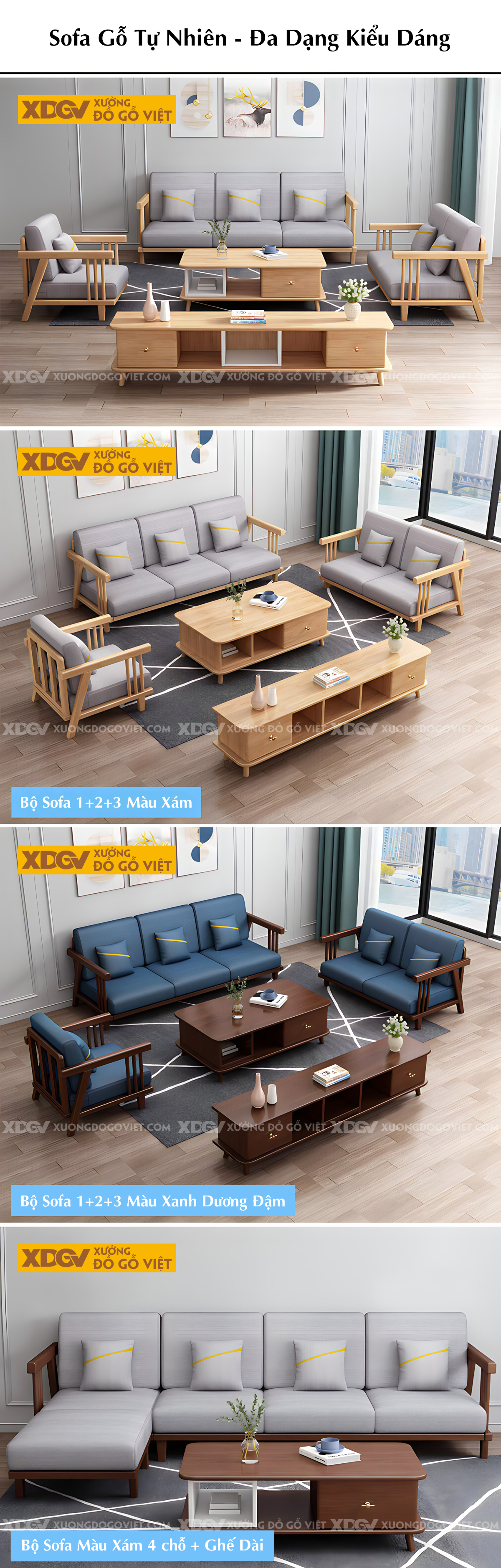 Mẫu Sofa Hiện Đại Chân Thấp Khung Nan Vát Cạnh Bọc Nệm Đẹp