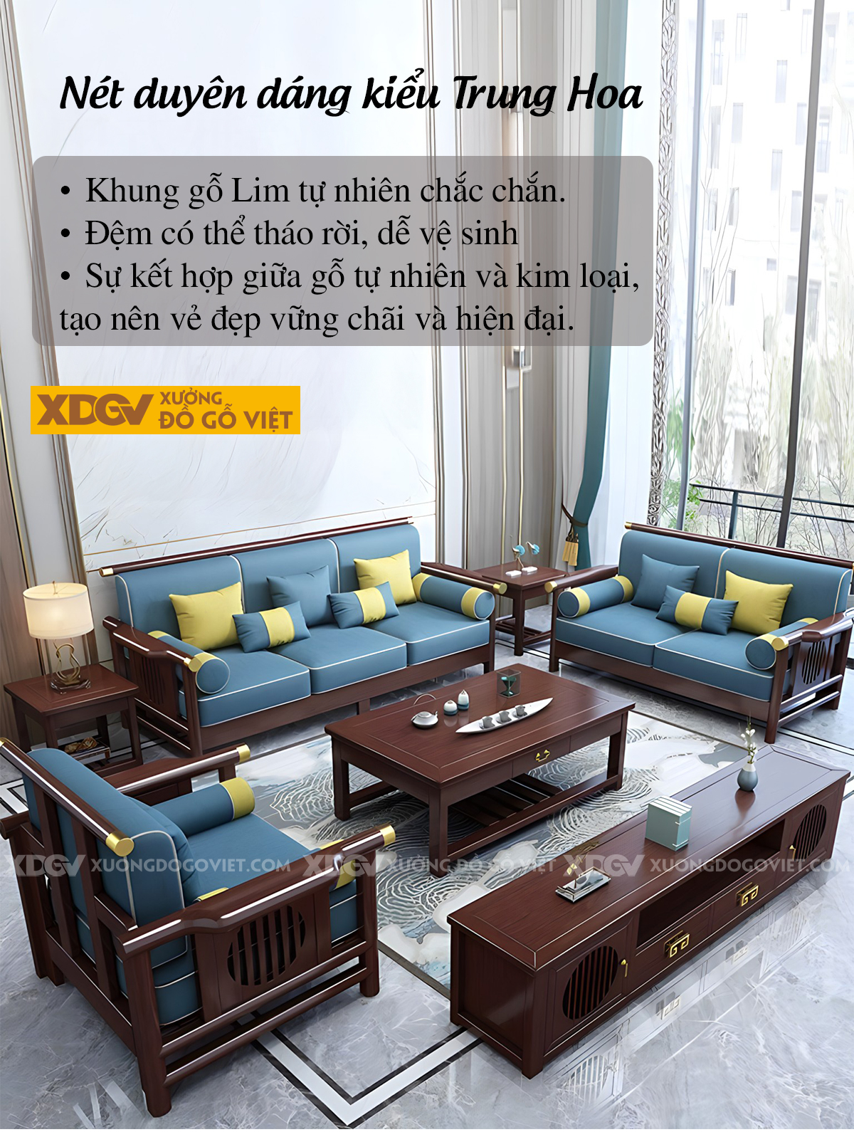 Mẫu Sofa Lim Thịt Tân Cổ Điển Á Đông Bọc Nệm Dày Cao Cấp