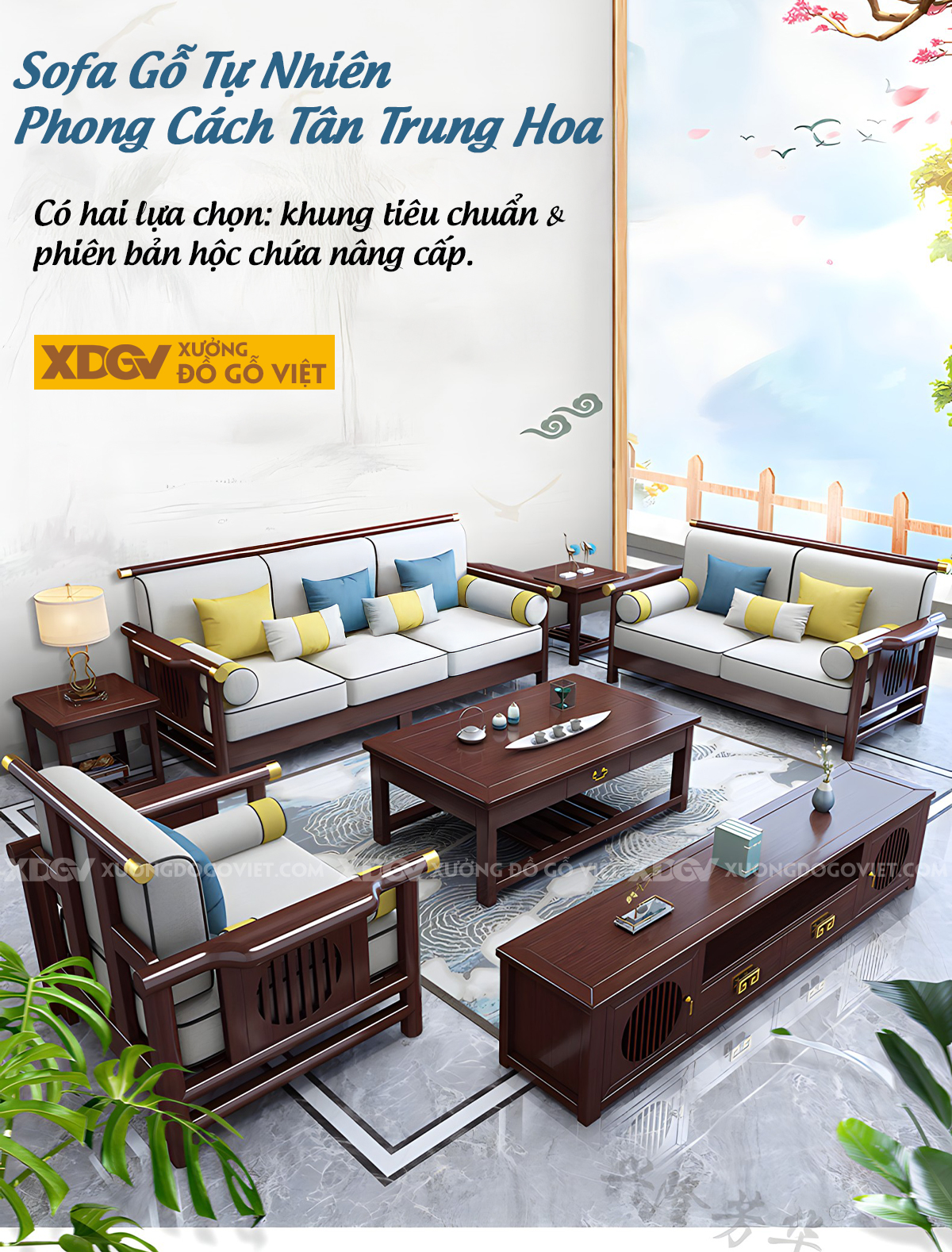 Mẫu Sofa Lim Thịt Tân Cổ Điển Á Đông Bọc Nệm Dày Cao Cấp