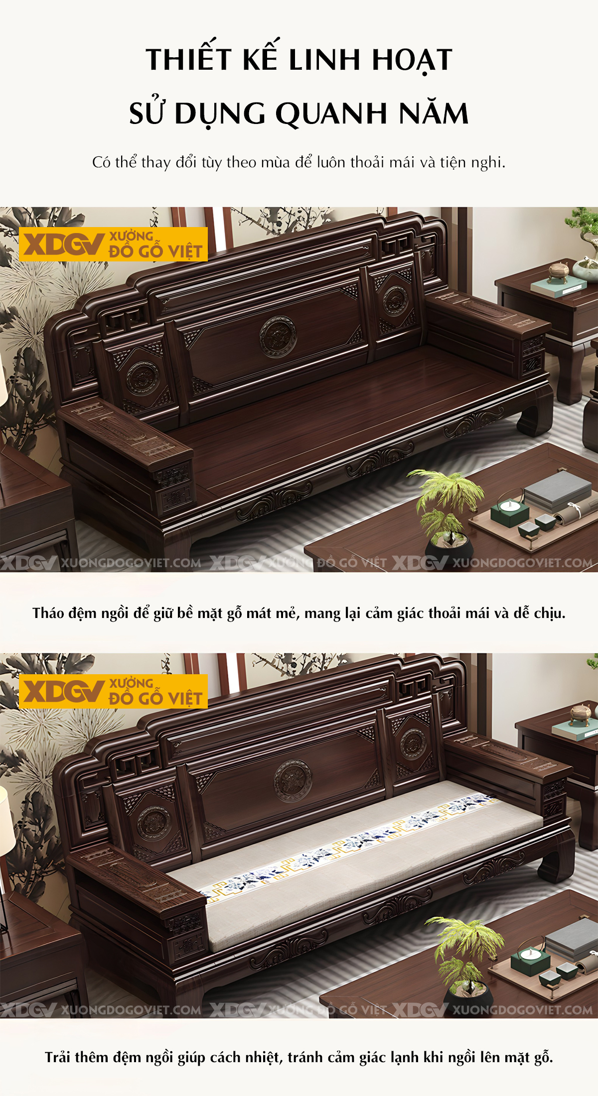 Mẫu Sofa Óc Chó Cổ Điển Á Đông Sang Trọng Chạm Khắc Tinh Xảo