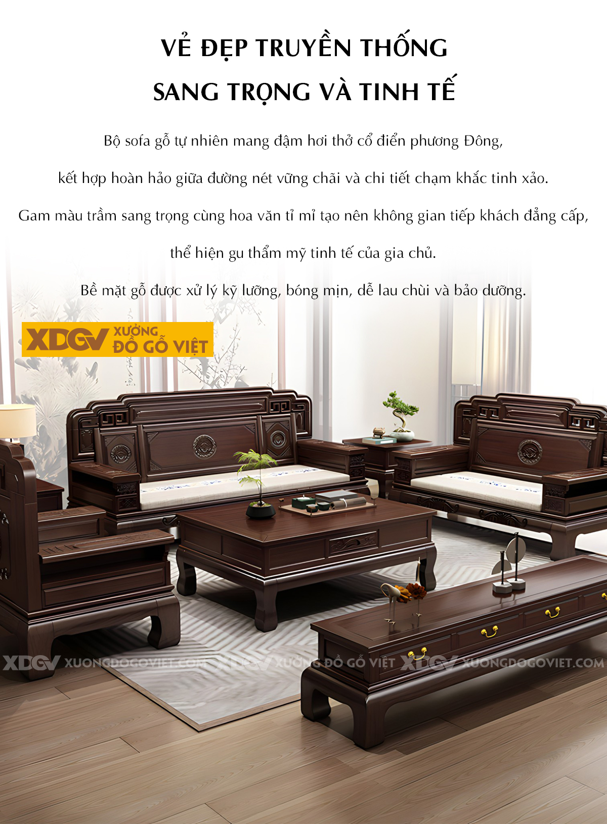 Mẫu Sofa Óc Chó Cổ Điển Á Đông Sang Trọng Chạm Khắc Tinh Xảo