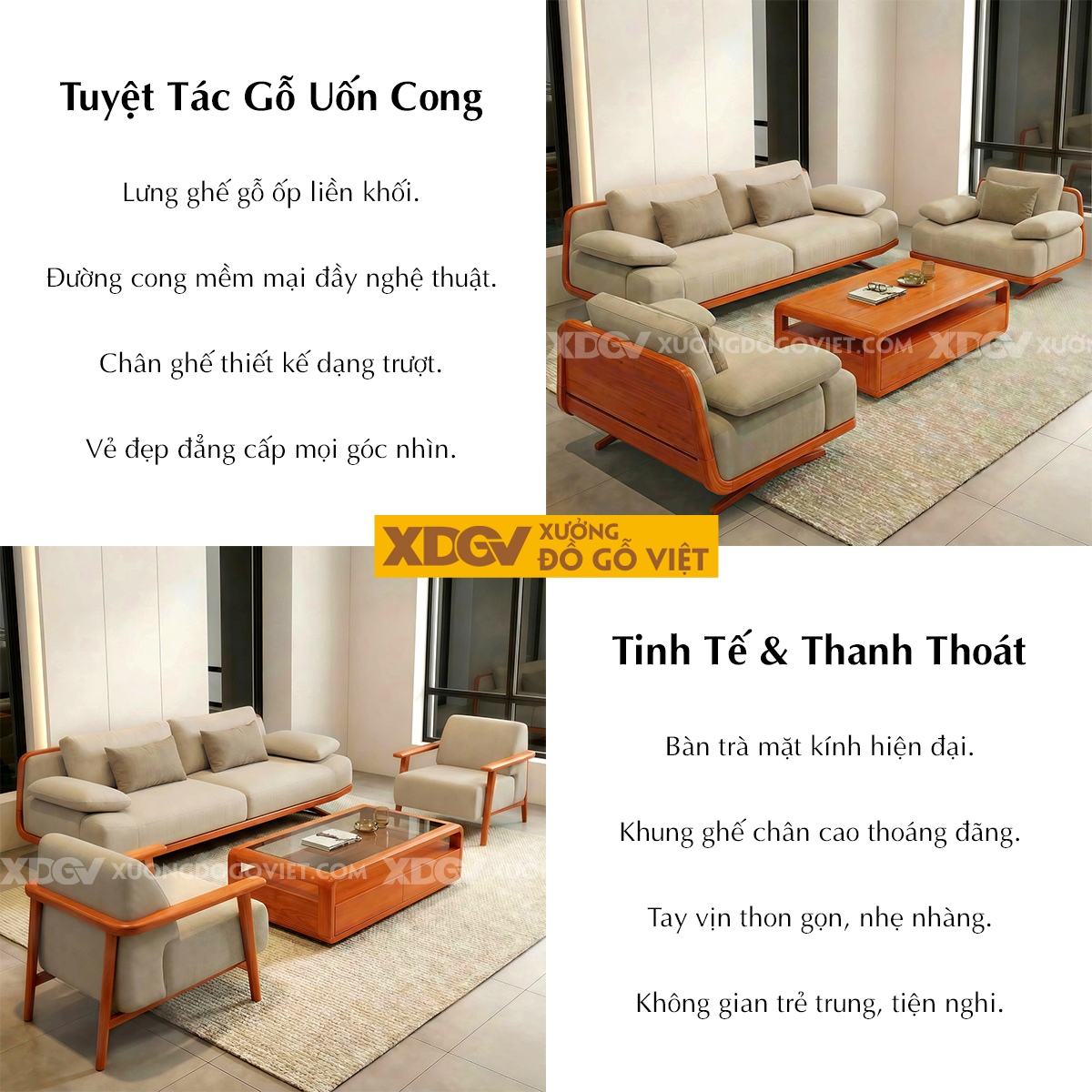 Mẫu Sofa Phòng Khách Gỗ Gõ Đỏ Hệ Khung Uốn Cong Mềm Mại