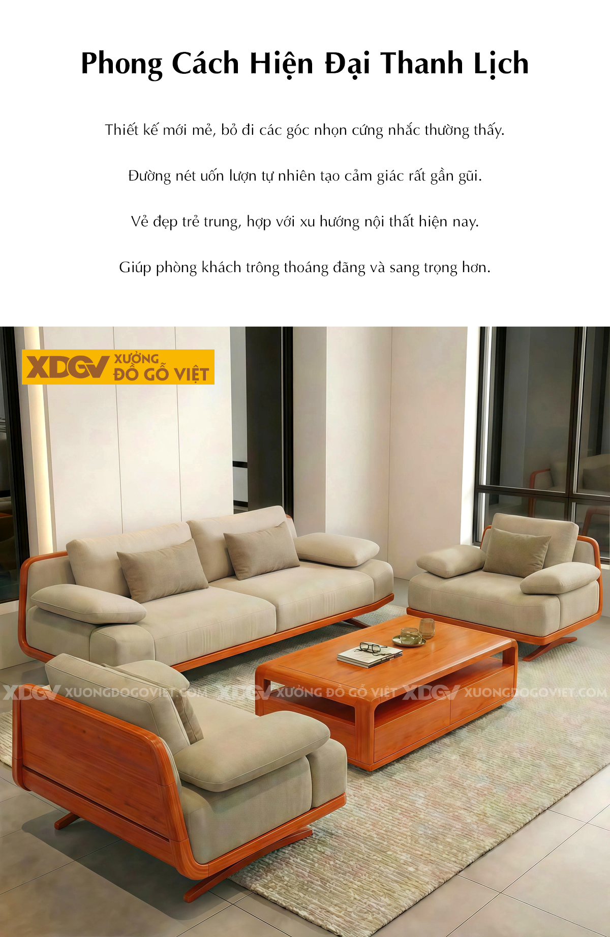 Mẫu Sofa Phòng Khách Gỗ Gõ Đỏ Hệ Khung Uốn Cong Mềm Mại