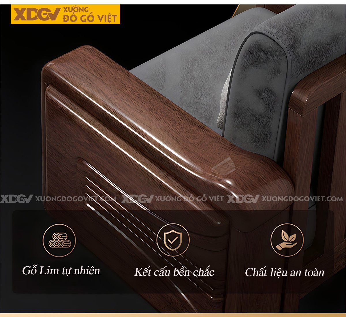 Mẫu Sofa Phòng Khách Gỗ Lim Bo Góc Tay Bản To Kẻ Rãnh Đẹp