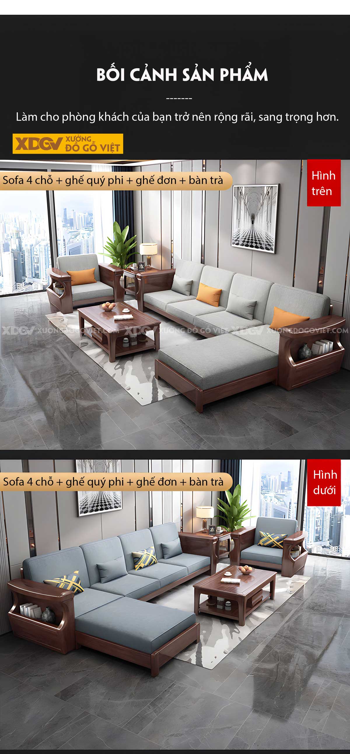 Mẫu Sofa Sồi Thịt Hiện Đại Tay Bề Thế Tích Hợp Hộc Để Đồ