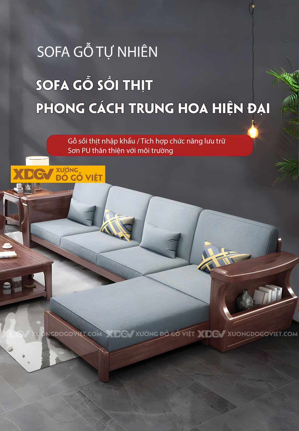 Mẫu Sofa Sồi Thịt Hiện Đại Tay Bề Thế Tích Hợp Hộc Để Đồ