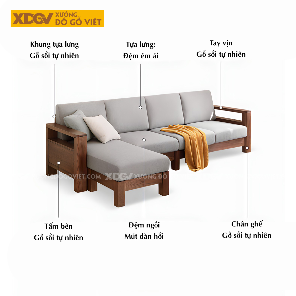 Mẫu Sofa Thư Giản Khung Gỗ Sồi Bọc Nệm Êm Dày Cao Cấp