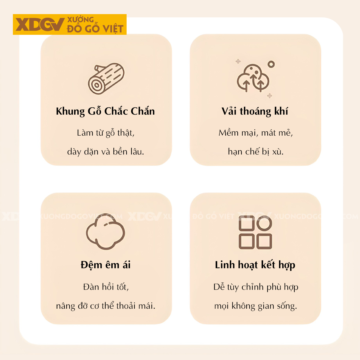 Mẫu Sofa Văng Phòng Khách Gỗ Cao Su Bọc Nệm Dài Cao Cấp