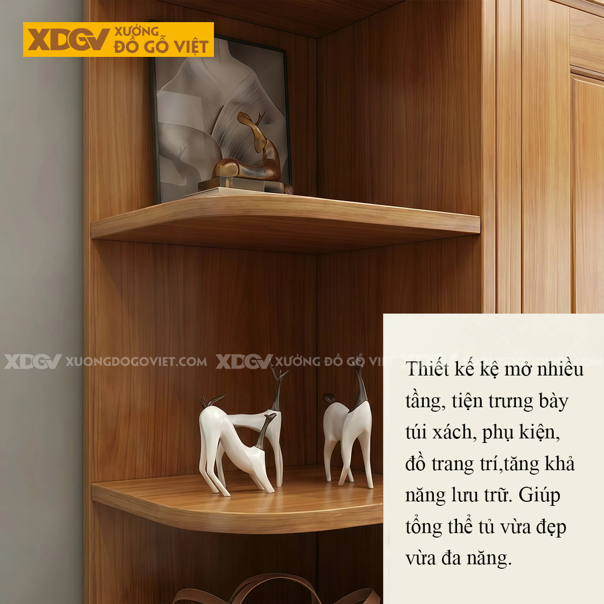 Mẫu Tủ Áo Gỗ Gõ Đỏ Cổ Điển Họa Tiết Nghệ Thuật Có Kệ Bên