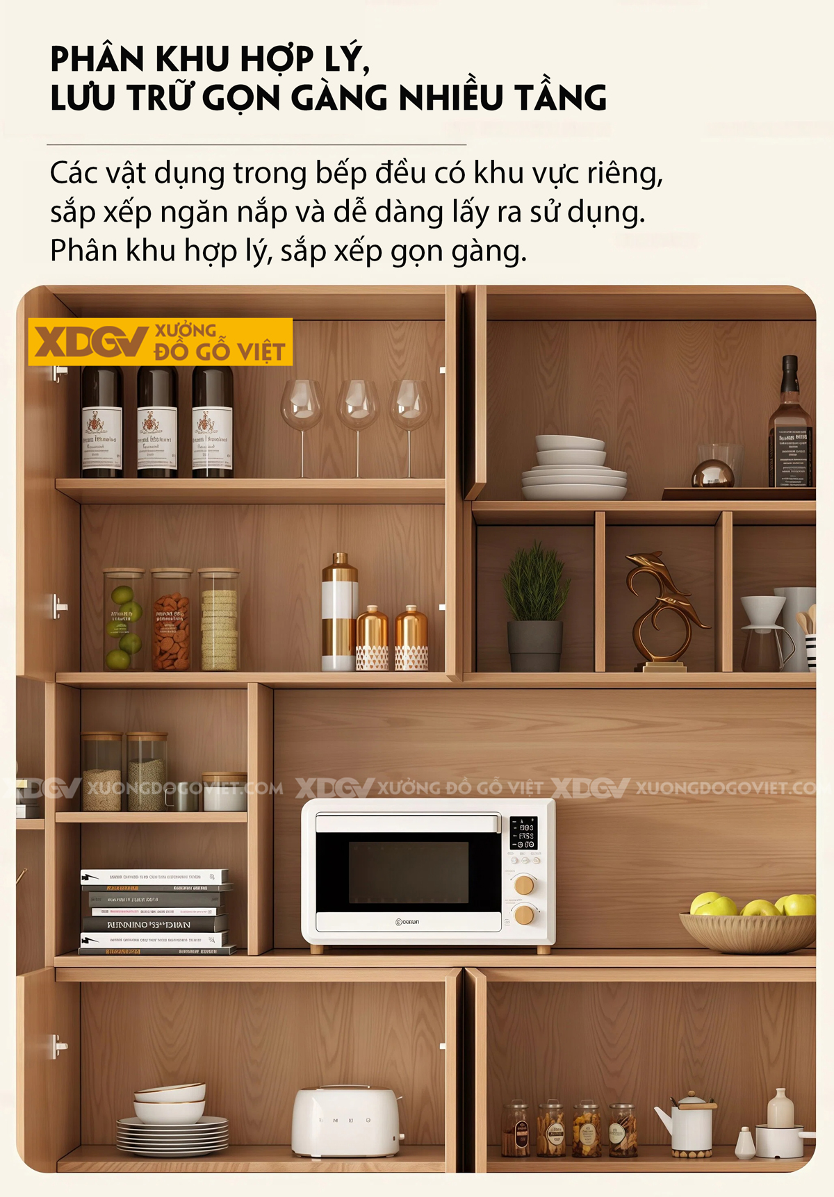 Mẫu Tủ Chén Bát Gỗ Veneer Sồi