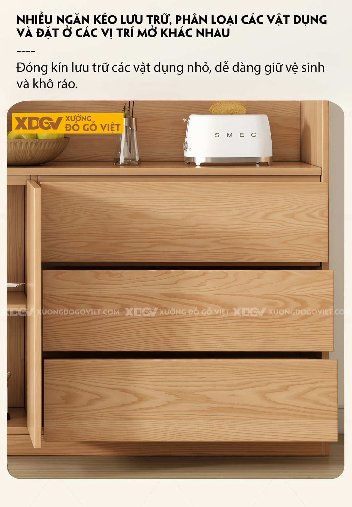 Mẫu Tủ Chén Bát Gỗ Veneer Sồi