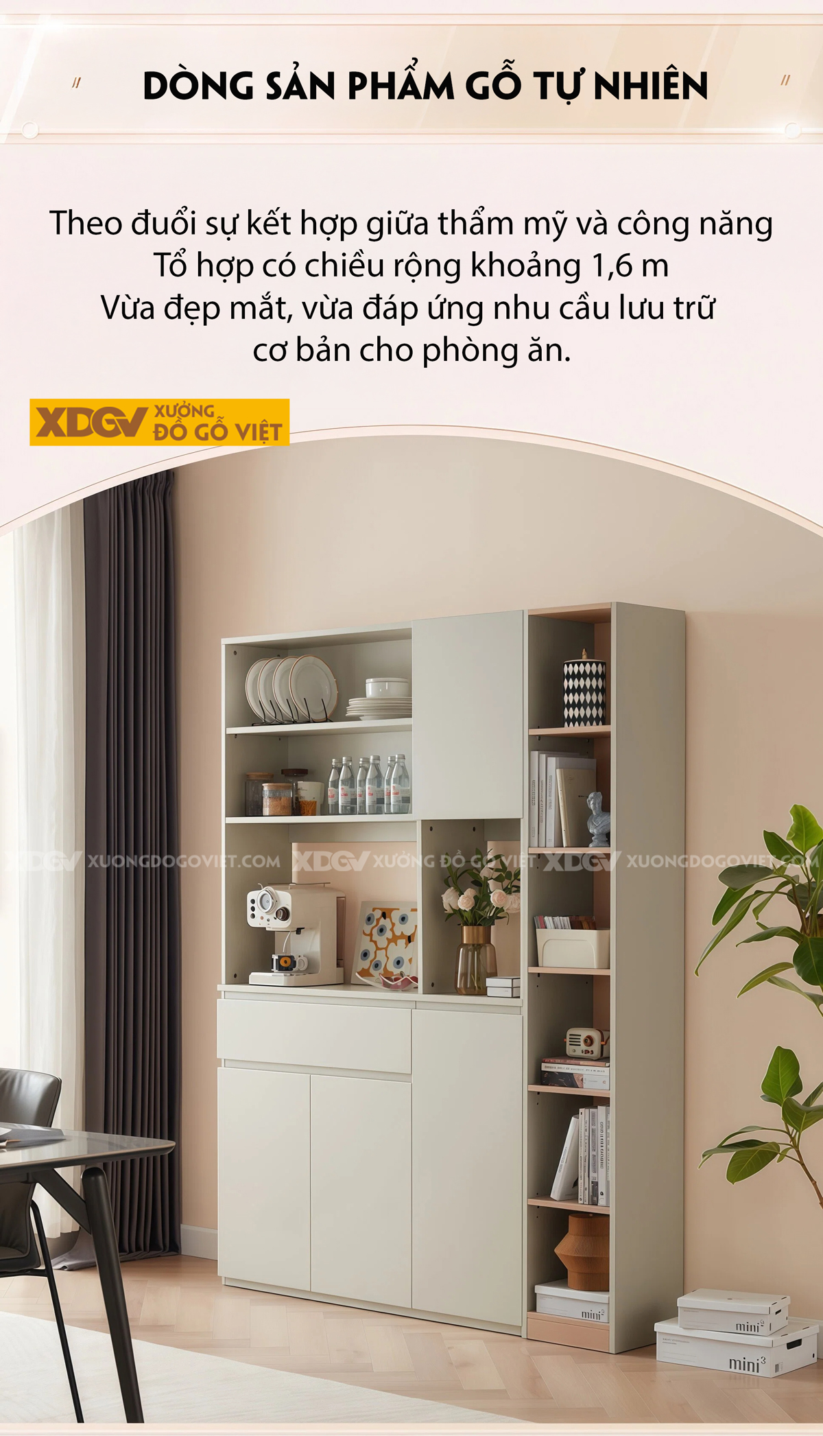 Mẫu Tủ Chén Bát Nhà Bếp Gỗ MDF Lưu Trữ Lớn Tối Ưu Diện Tích