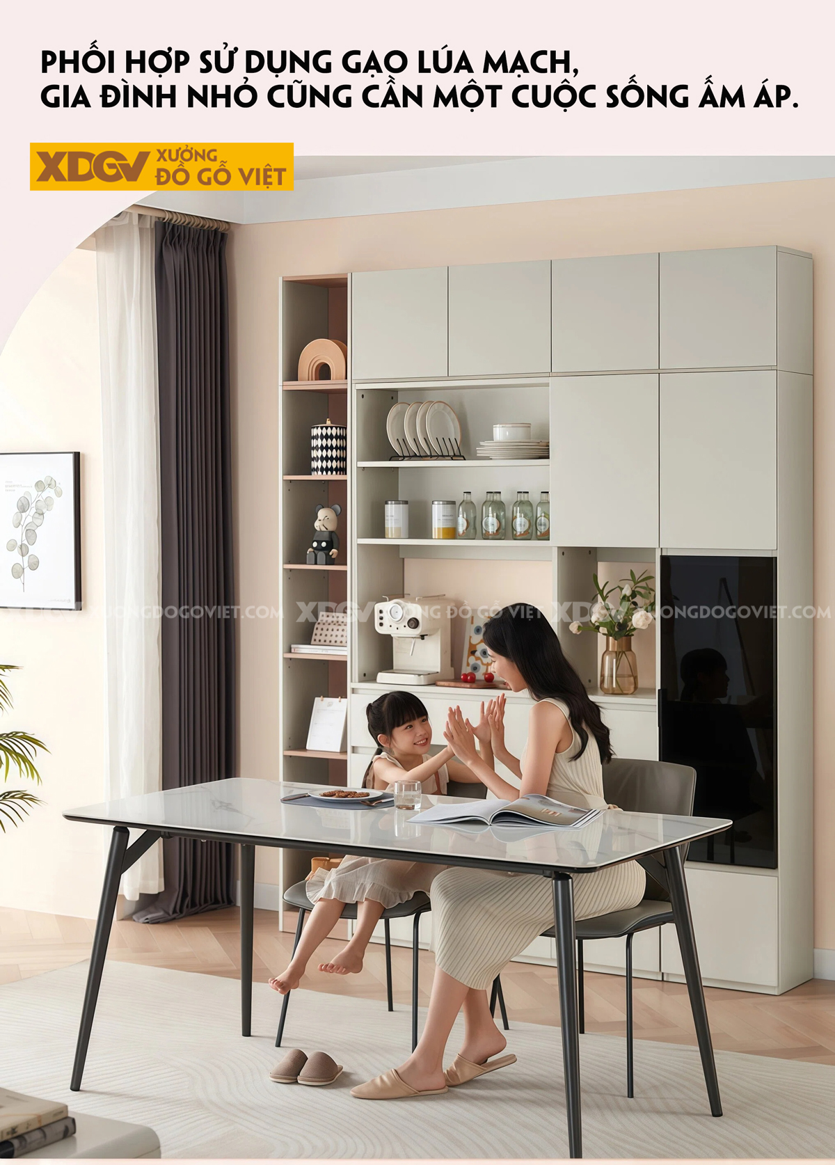 Mẫu Tủ Chén Bát Nhà Bếp Gỗ MDF Lưu Trữ Lớn Tối Ưu Diện Tích