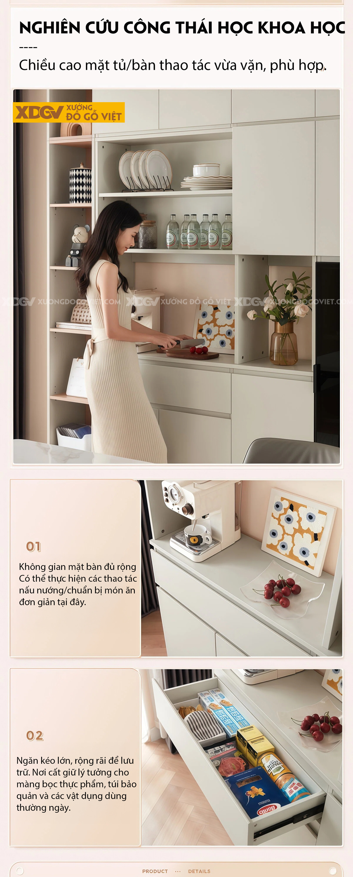 Mẫu Tủ Chén Bát Nhà Bếp Gỗ MDF Lưu Trữ Lớn Tối Ưu Diện Tích