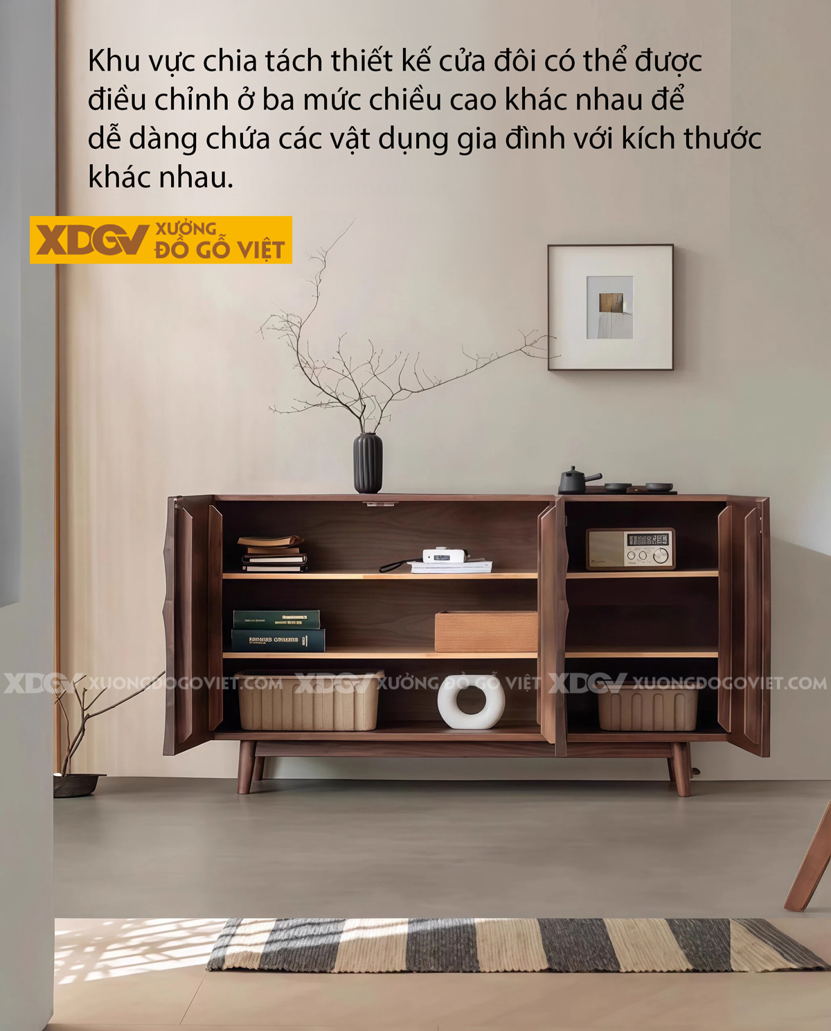 Mẫu Tủ Chén Bát Nhà Bếp Gỗ Óc Chó Thiết Kế Gợn Sóng Đẹp Mắt