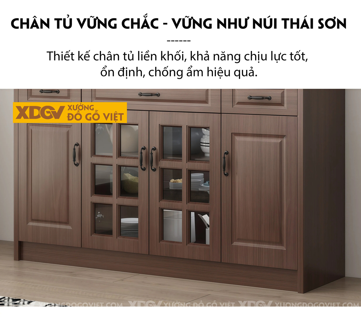 Mẫu Tủ Để Chén Bát Bắc Âu Gỗ Veneer Sồi Dáng Vuông Kịch Trần