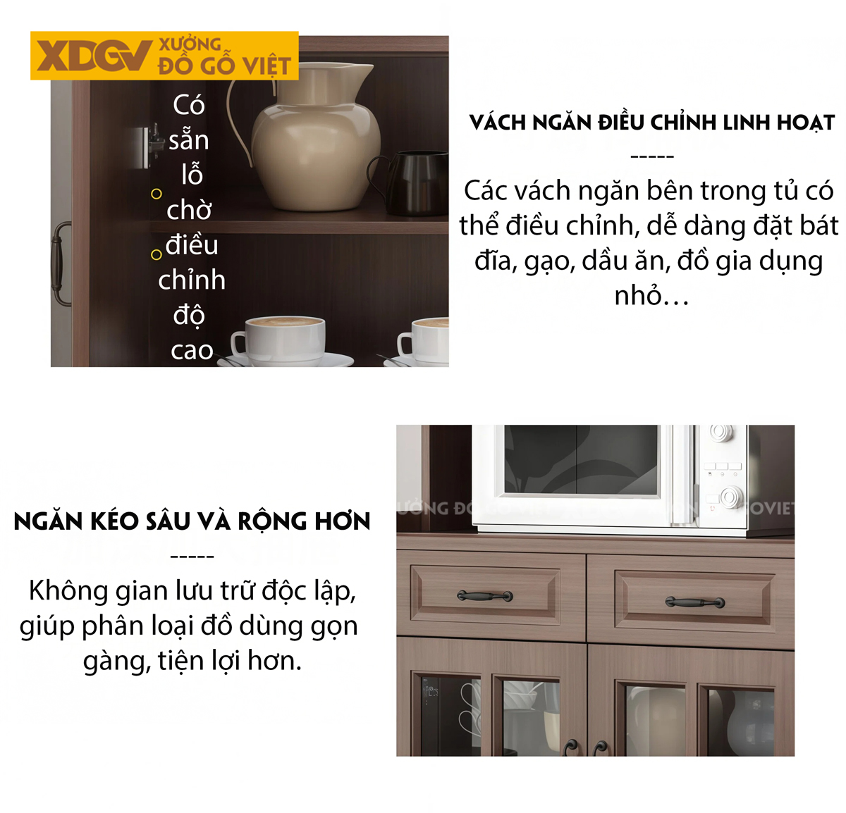 Mẫu Tủ Để Chén Bát Bắc Âu Gỗ Veneer Sồi Dáng Vuông Kịch Trần