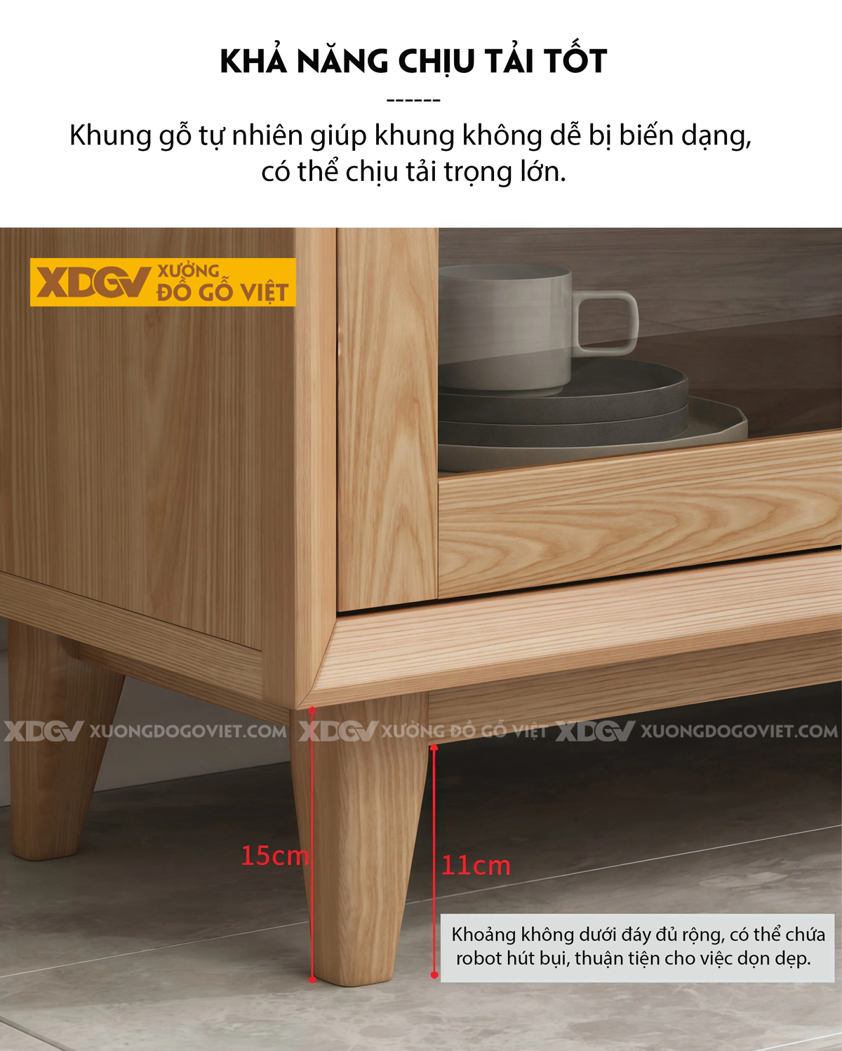 Mẫu Tủ Để Chén Bát Phòng Bếp Gỗ Sồi Dạng Hộp Phối Ngăn Kéo