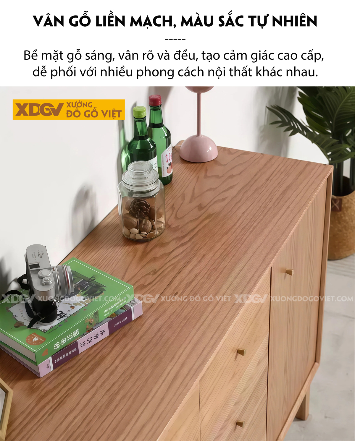 Mẫu Tủ Để Chén Bát Phòng Bếp Gỗ Sồi Dạng Hộp Phối Ngăn Kéo 