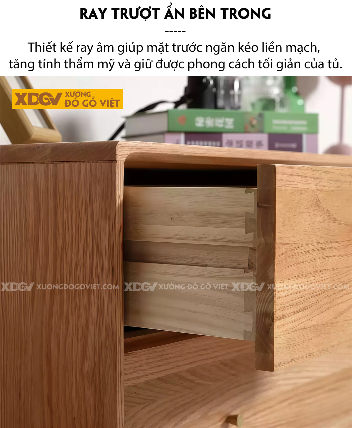 Mẫu Tủ Để Chén Bát Phòng Bếp Gỗ Sồi Dạng Hộp Phối Ngăn Kéo 