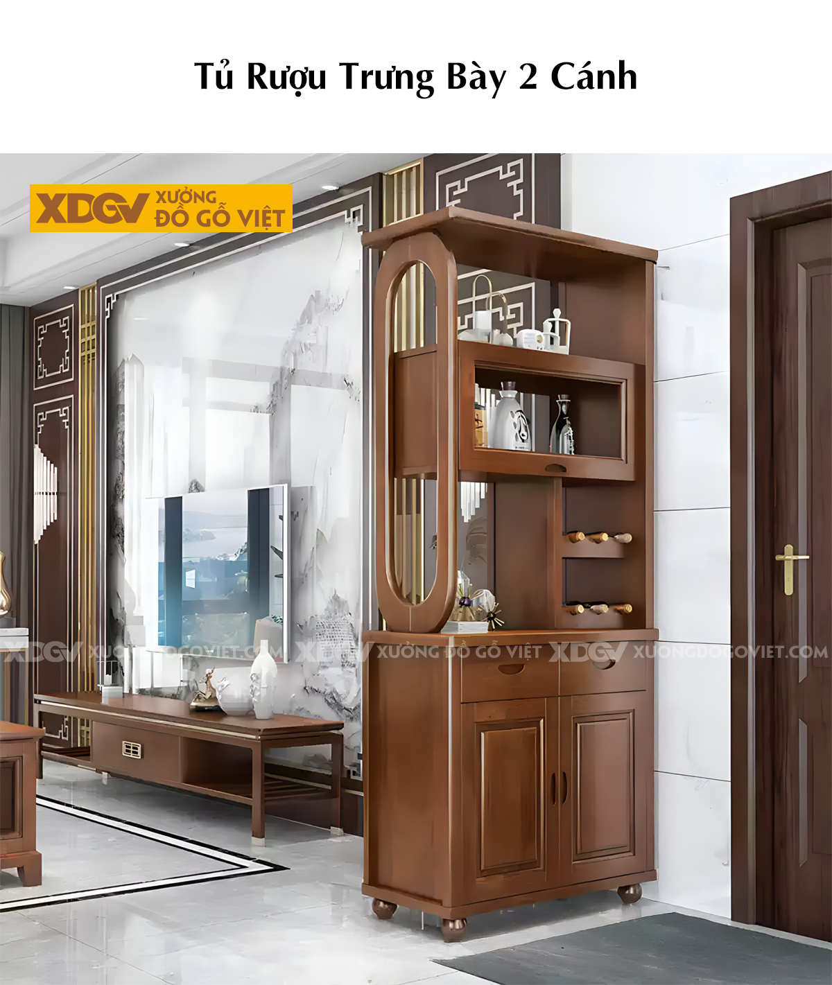 Mẫu Tủ Để Rượu Gỗ Cao Su Hiện Đại Đa Năng Tủ Kính Sang Trọng