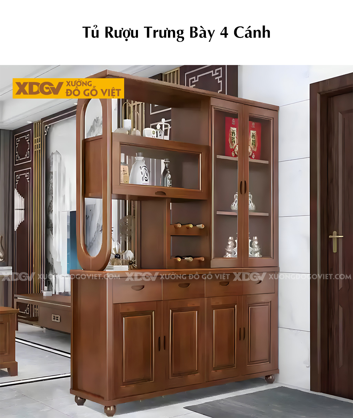 Mẫu Tủ Để Rượu Gỗ Cao Su Hiện Đại Đa Năng Tủ Kính Sang Trọng