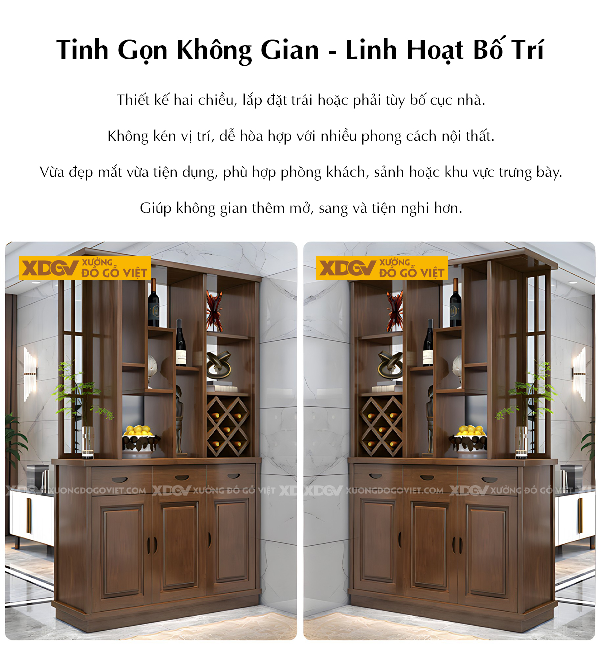 Mẫu Tủ Để Rượu Phòng Khách Gỗ Cao Su