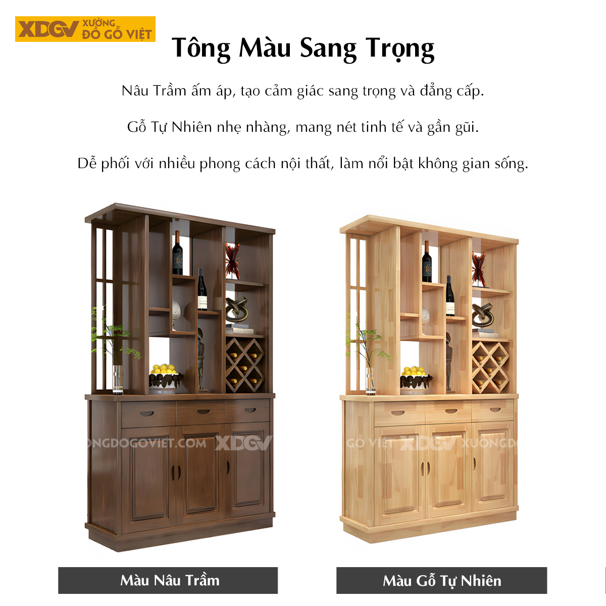 Mẫu Tủ Để Rượu Phòng Khách Gỗ Cao Su