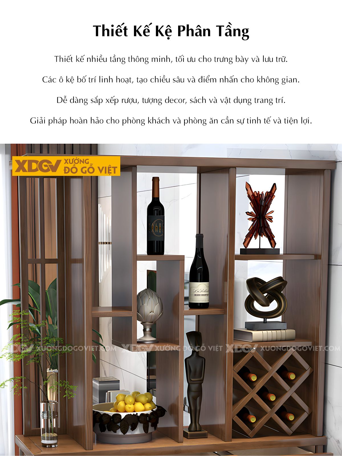 Mẫu Tủ Để Rượu Phòng Khách Gỗ Cao Su