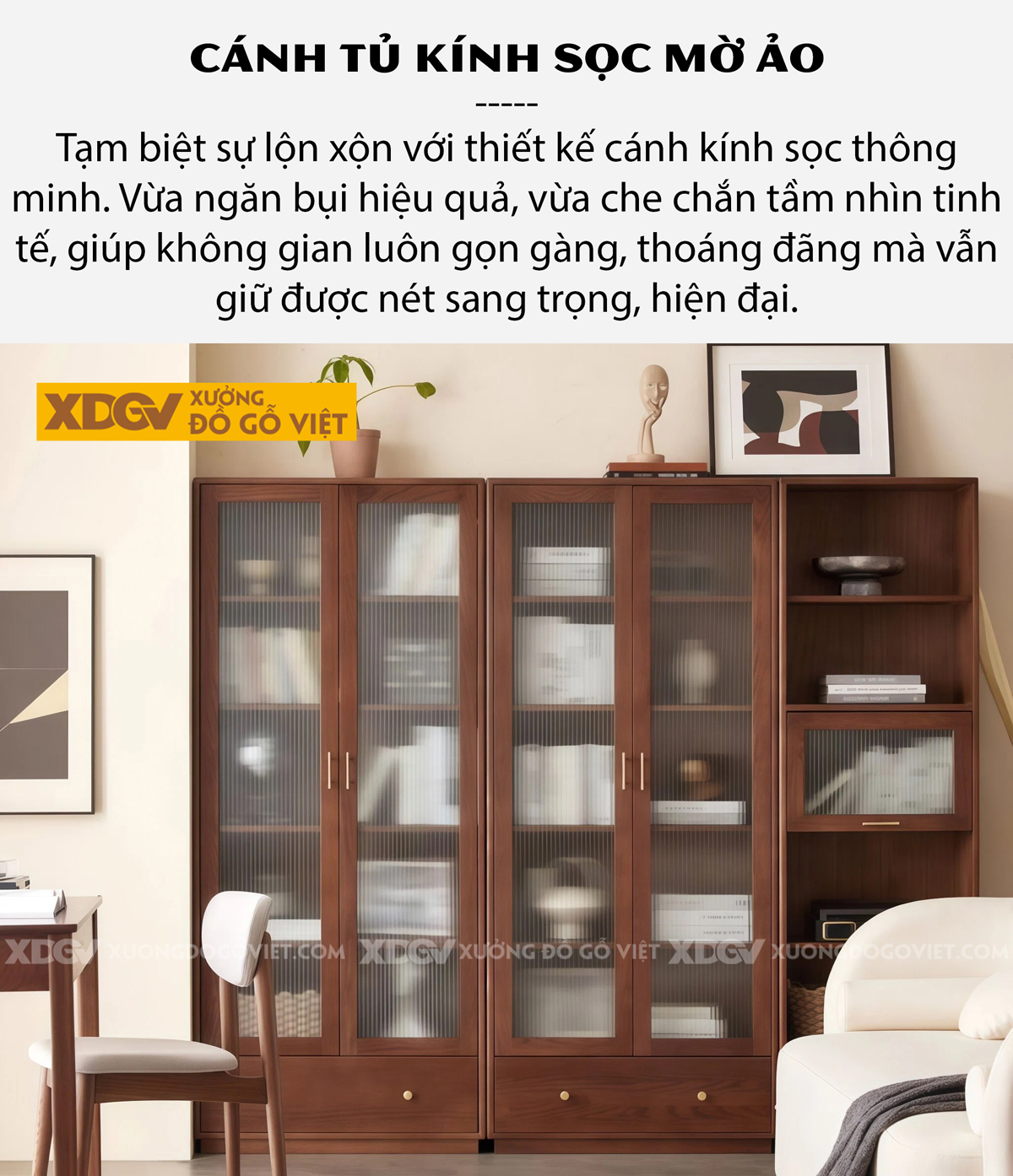 Mẫu Tủ Để Sách Gỗ Sồi Mỹ Phối Cánh Kính Kèm Tủ Kín Phía Dưới