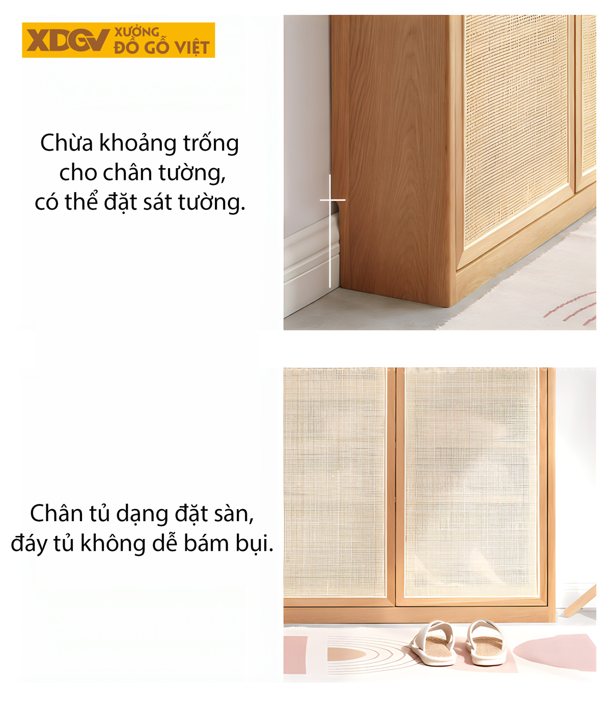 Mẫu Tủ Đựng Giày Sồi Thịt Khung Gỗ Cánh Đan Mây Tự Nhiên