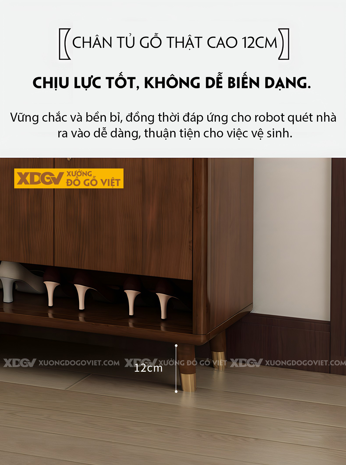 Mẫu Tủ Giày Chân Thấp Gỗ Sồi Tự Nhiên Tay Nắm Kim Loại Vàng