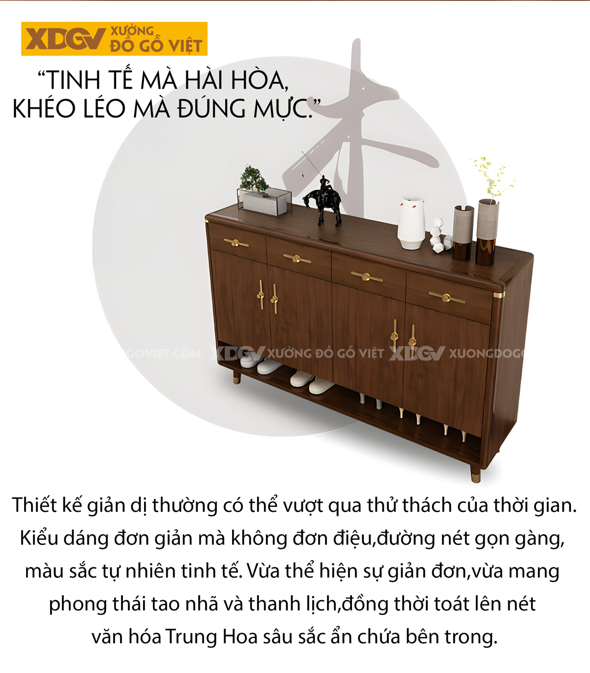 Mẫu Tủ Giày Chân Thấp Gỗ Sồi Tự Nhiên Tay Nắm Kim Loại Vàng