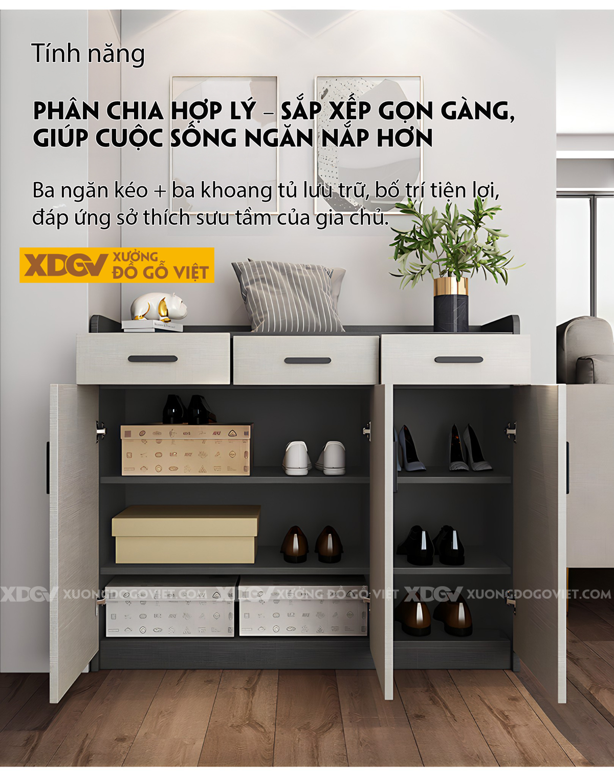 Mẫu Tủ Giày Dép MDF Hiện Đại Tối Giản Cho Phòng Khách