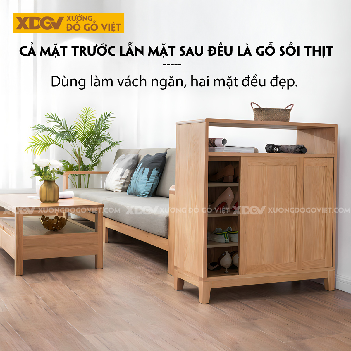 Mẫu Tủ Giày Gỗ Sồi Vân Đẹp Tự Nhiên 2 Cánh Trượt Tiện Lợi