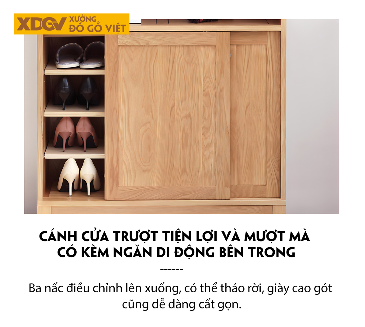 Mẫu Tủ Giày Gỗ Sồi Vân Đẹp Tự Nhiên 2 Cánh Trượt Tiện Lợi
