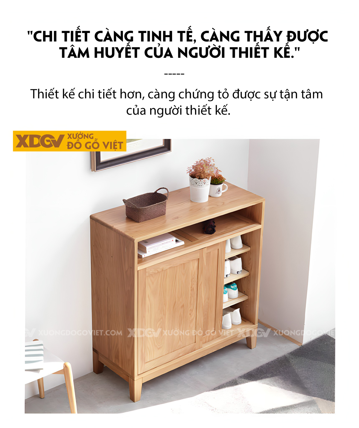 Mẫu Tủ Giày Gỗ Sồi Vân Đẹp Tự Nhiên 2 Cánh Trượt Tiện Lợi